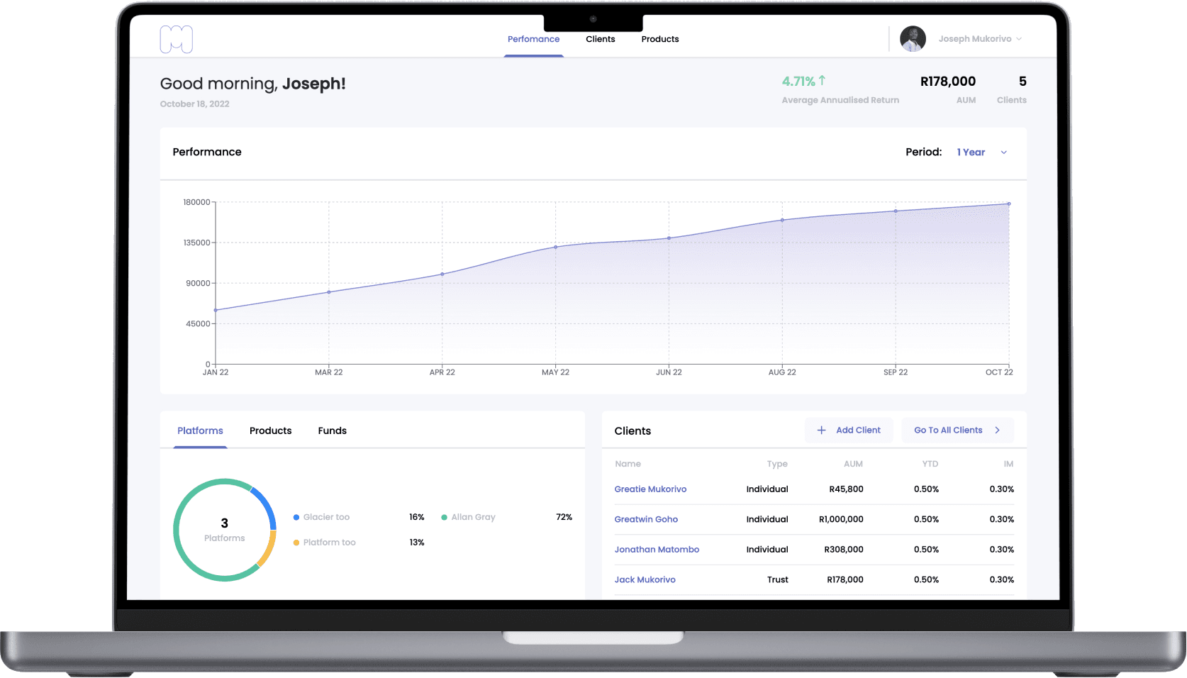 MDS OneView investment dashboard on desktop