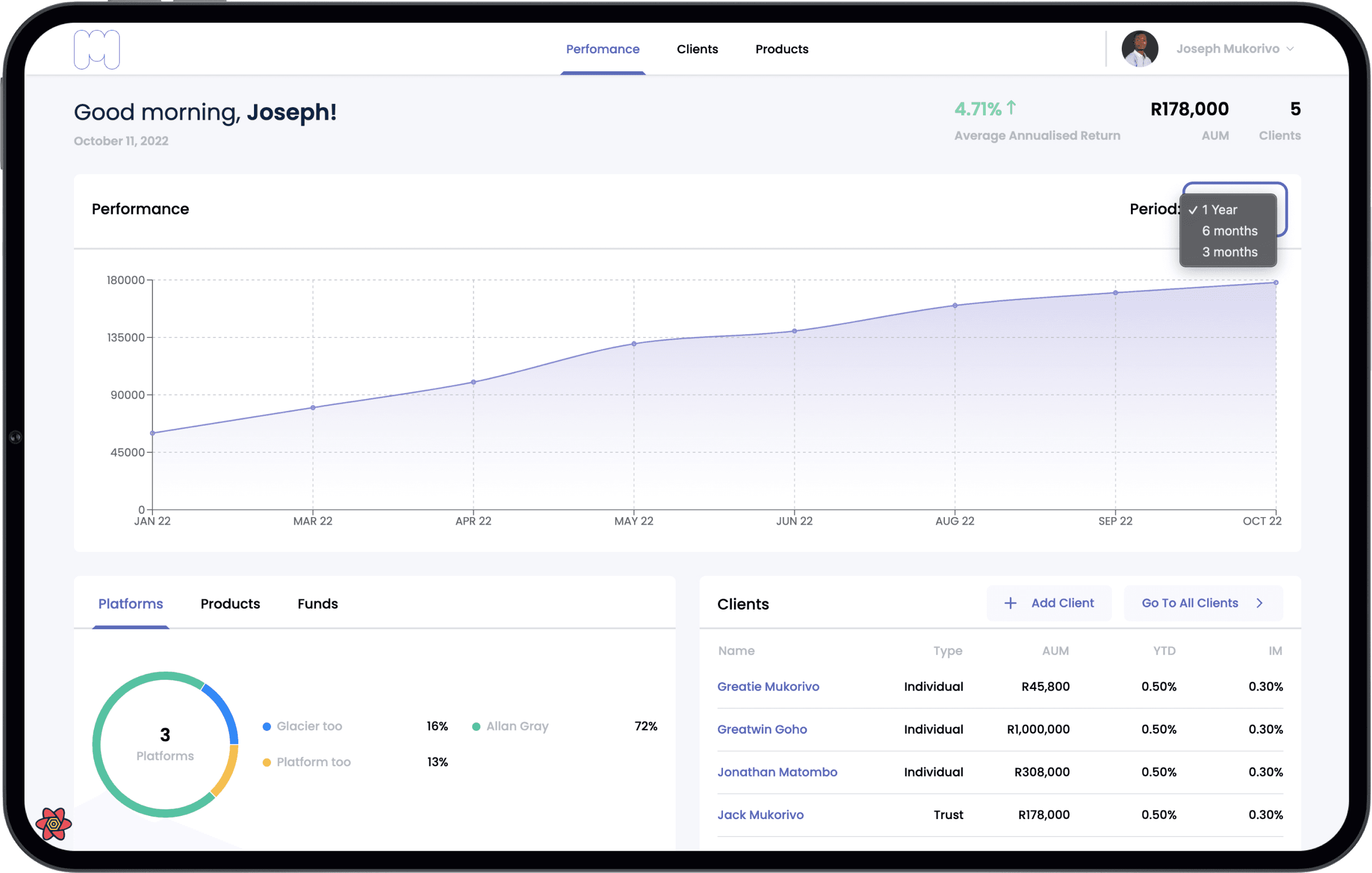 MDS OneView responsive portfolio analytics on a tablet