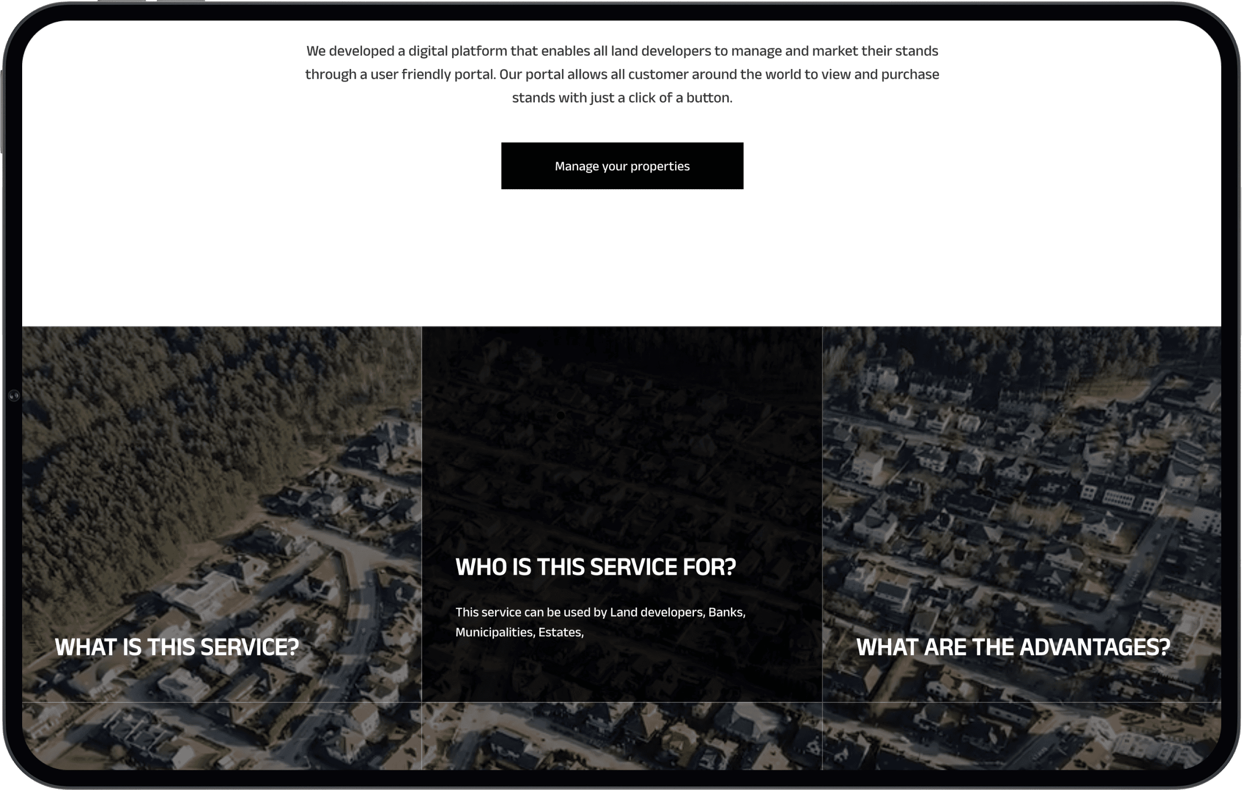 Miningo services website on a tablet