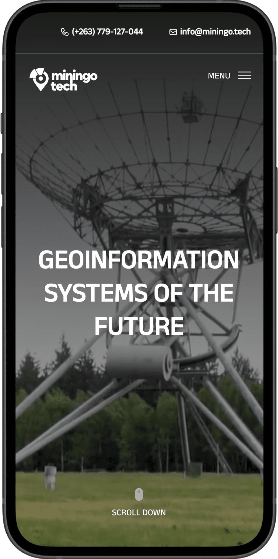 Miningo geoinformation homepage on mobile