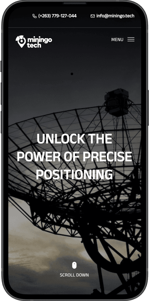 Miningo precision positioning homepage on mobile