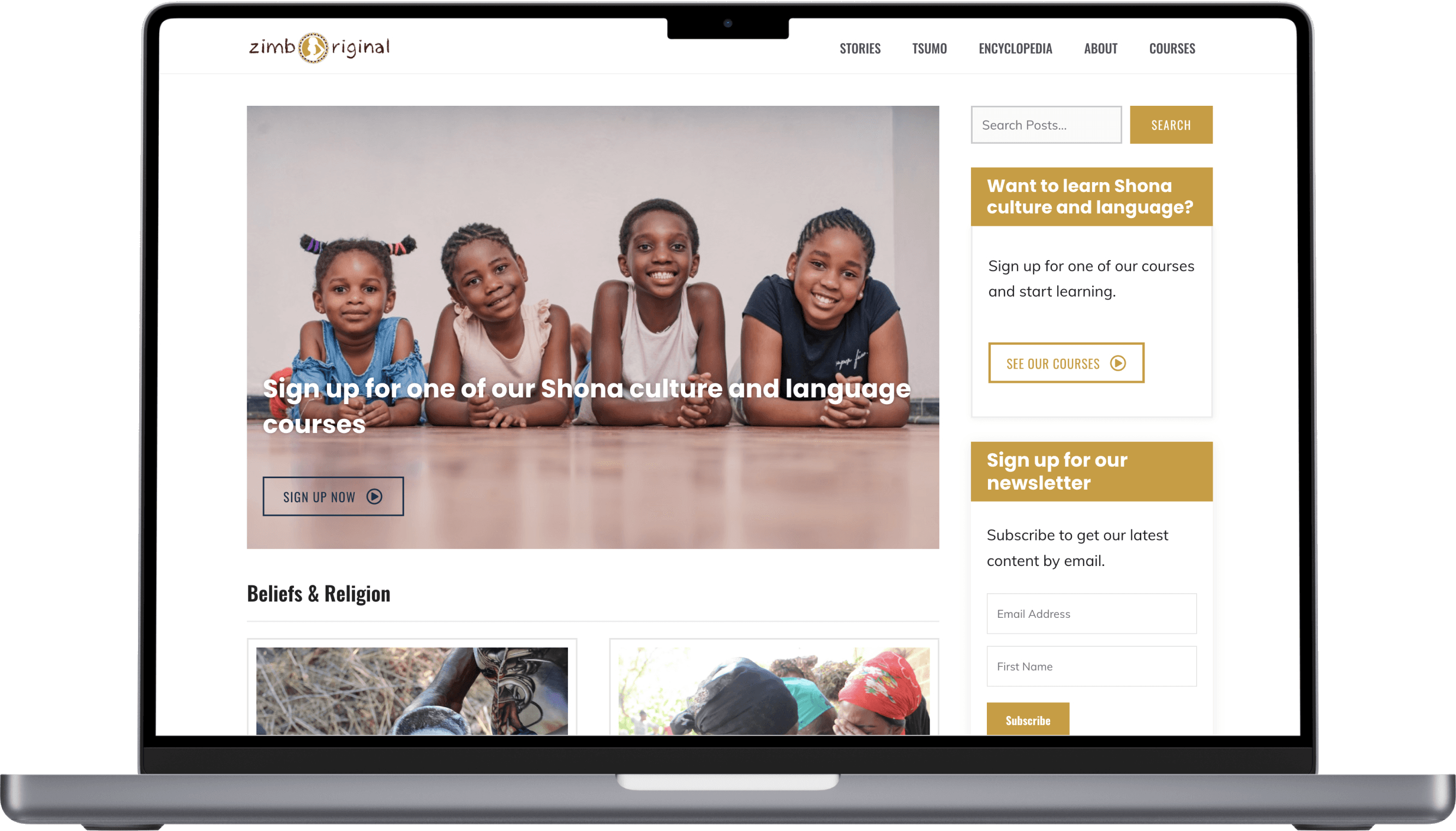 Zimboriginal publishing platform on desktop